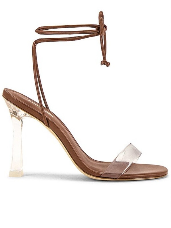 Larroud Gloria Sandal In Caramel Leather And Vinyl Sz 8.5